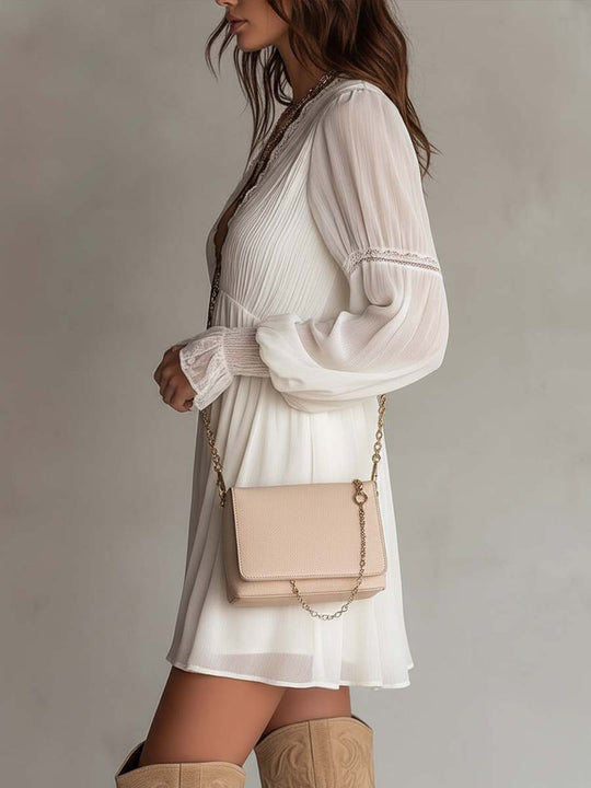 Retro Pleated-Bust Chiffon Mini Dress