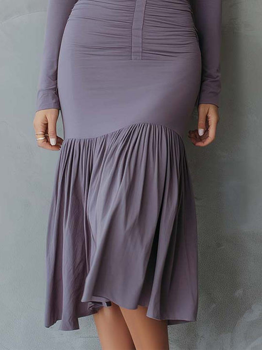 Ruched Square-Neck Velvet Midi Dress