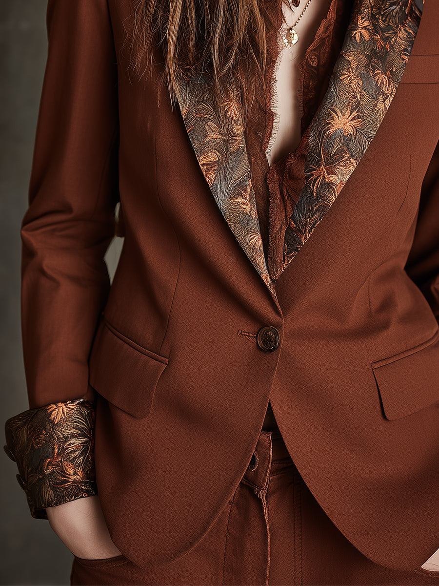 Quiet Luxury Retro Print One Button Slim Fit Blazer