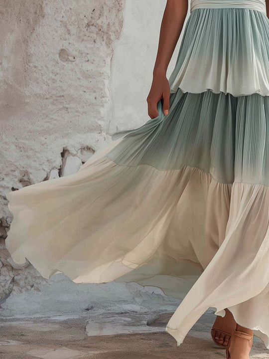 Gradient Chiffon Sleeveless Top And Skirt Set