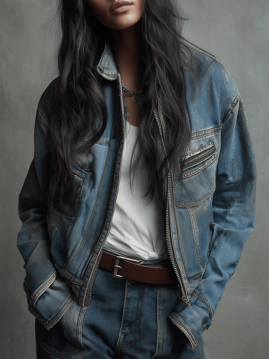 Vintage Washed Distressed Denim Jacket