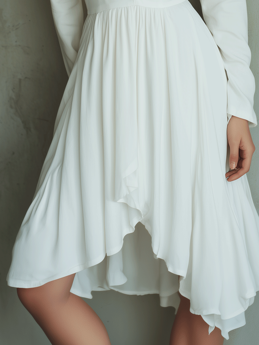 Elegant White V-Neck Fit & Flare Midi Dress