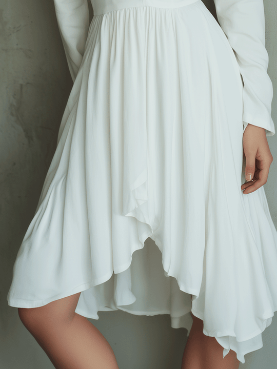 Elegant White V-Neck Fit & Flare Midi Dress