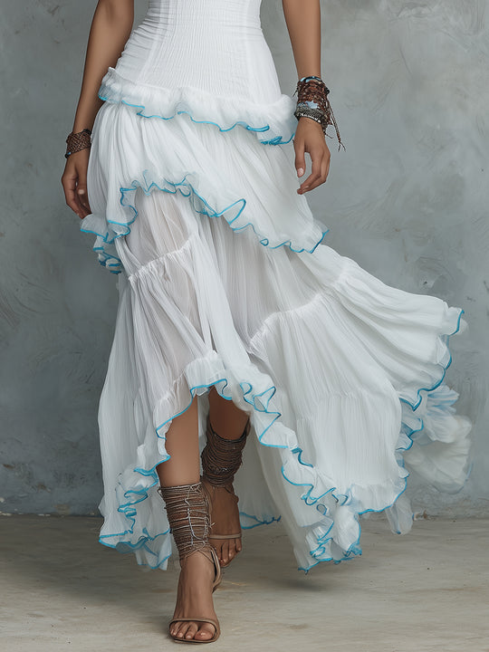 Bohemian Off-the-shoulder Chiffon Multi-layered Ruffle Maxi Dress