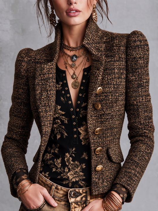 Boho Retro Floral Print Henley Button‑Front Sheer Mesh Blouse