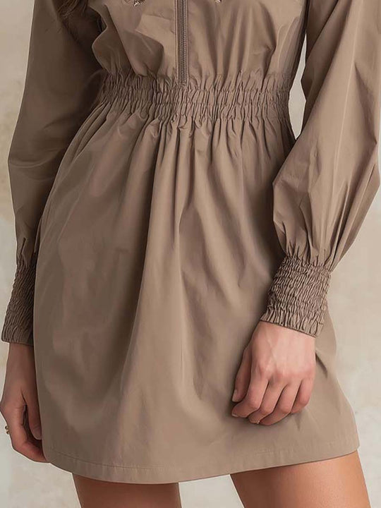 Embroidered High-Neck Zip Mini Dress