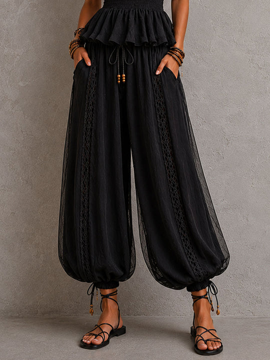 Boho Chic Black Smocked Peplum Two-Piece Set