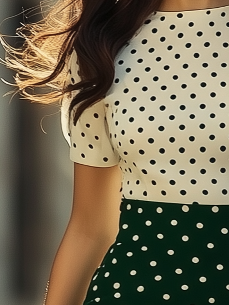 Retro Polka Dot Print Slim Fit Short Sleeved Pencil Dress