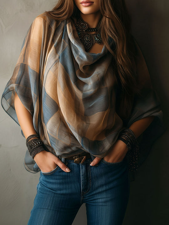 Boho Chic Sheer Chiffon Draped Blouse
