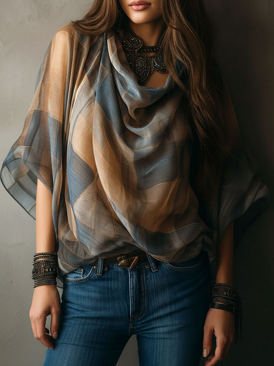 Boho Chic Sheer Chiffon Draped Blouse