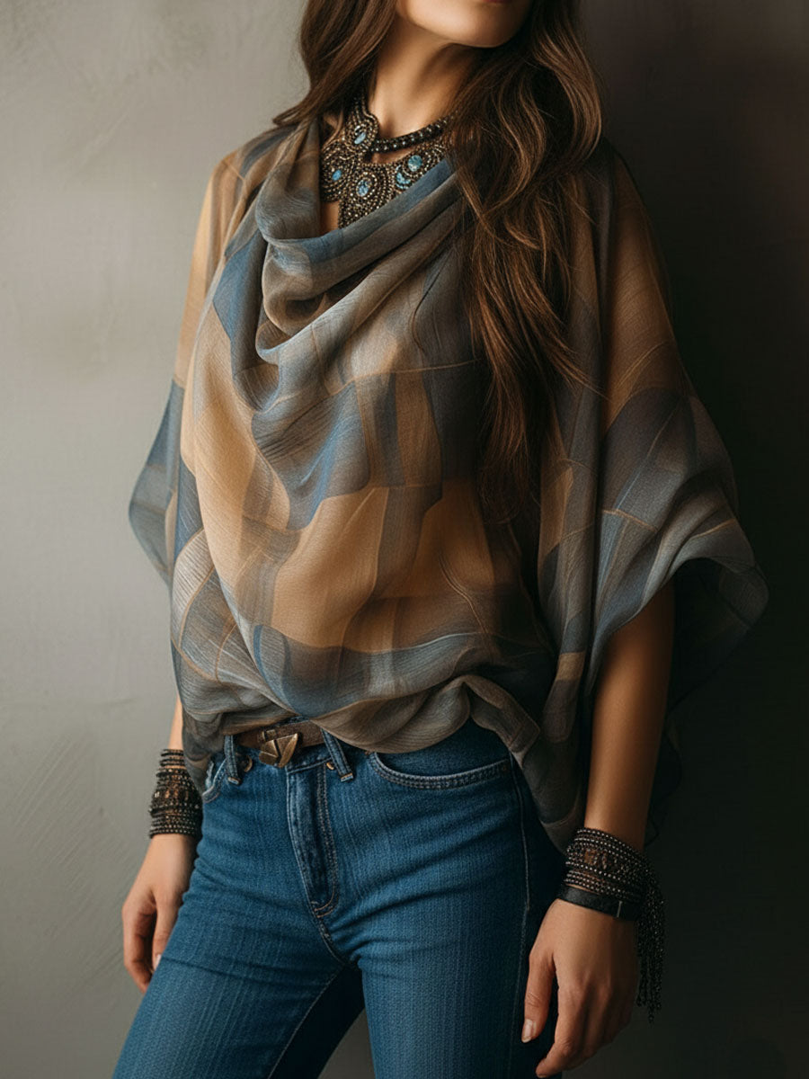 Boho Chic Sheer Chiffon Draped Blouse