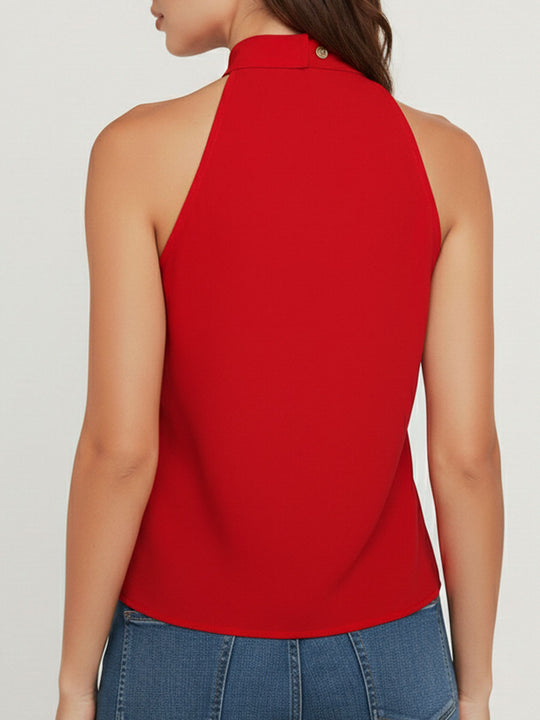 Chic Red Halter Neck Asymmetrical Sleeveless Top