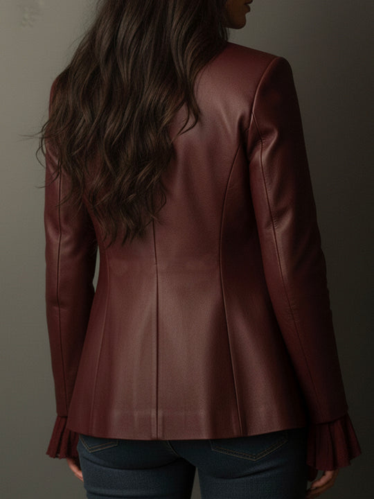 Vintage Burgundy Eco Leather Blazer