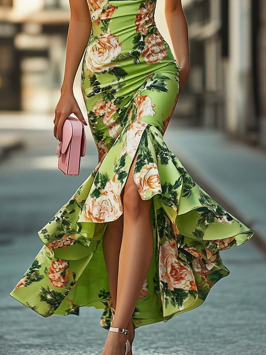 Green Fishtail print Maxi Dress