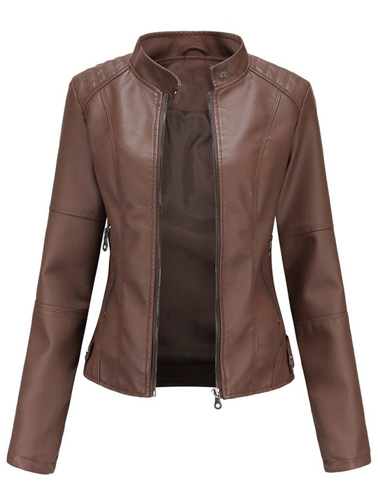 Vintage Slim Fit Leather Biker Collar Jacket