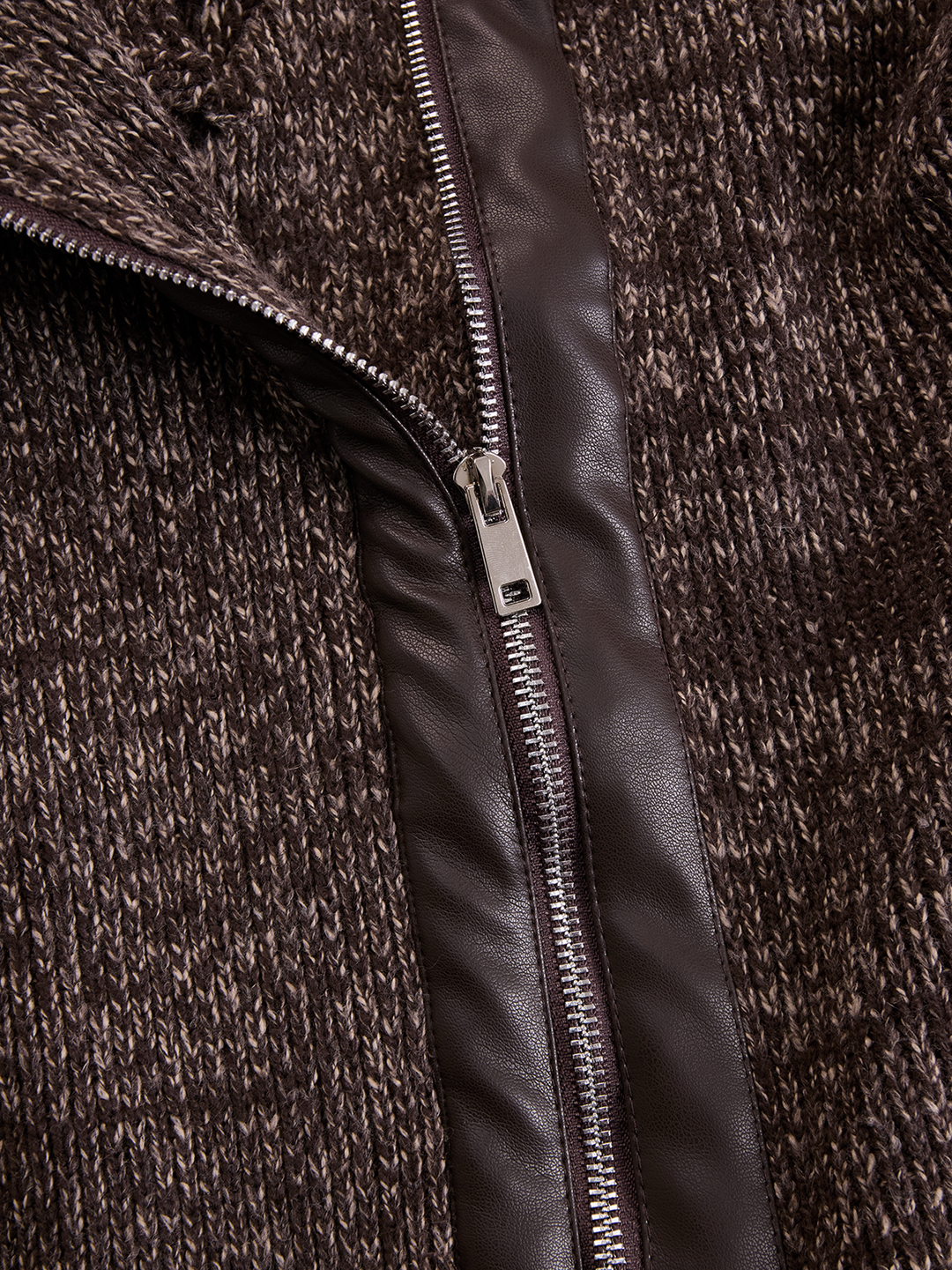 Brown Asymmetrical Zip Ribbed Knit Jacket