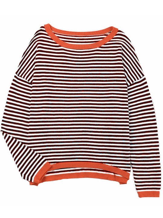 Striped Contrast Long-Sleeved Knitted Sweater