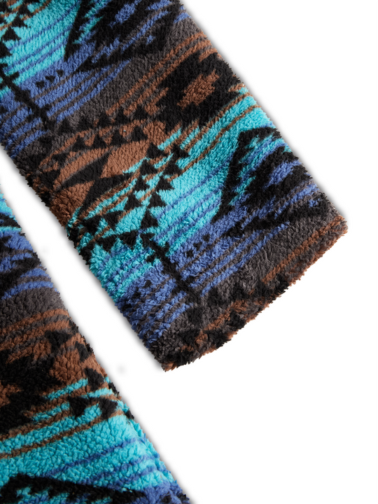 Retro Boho Longline Tribal Print Wool Long  Coat