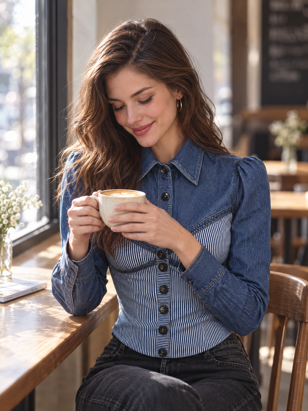 Vintage Blue Striped Corset Denim Shirt