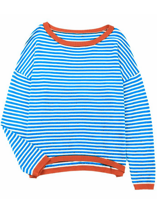 Striped Contrast Long-Sleeved Knitted Sweater