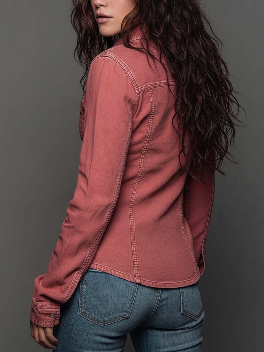 Pure-Cotton Washed Denim Zip Shirt