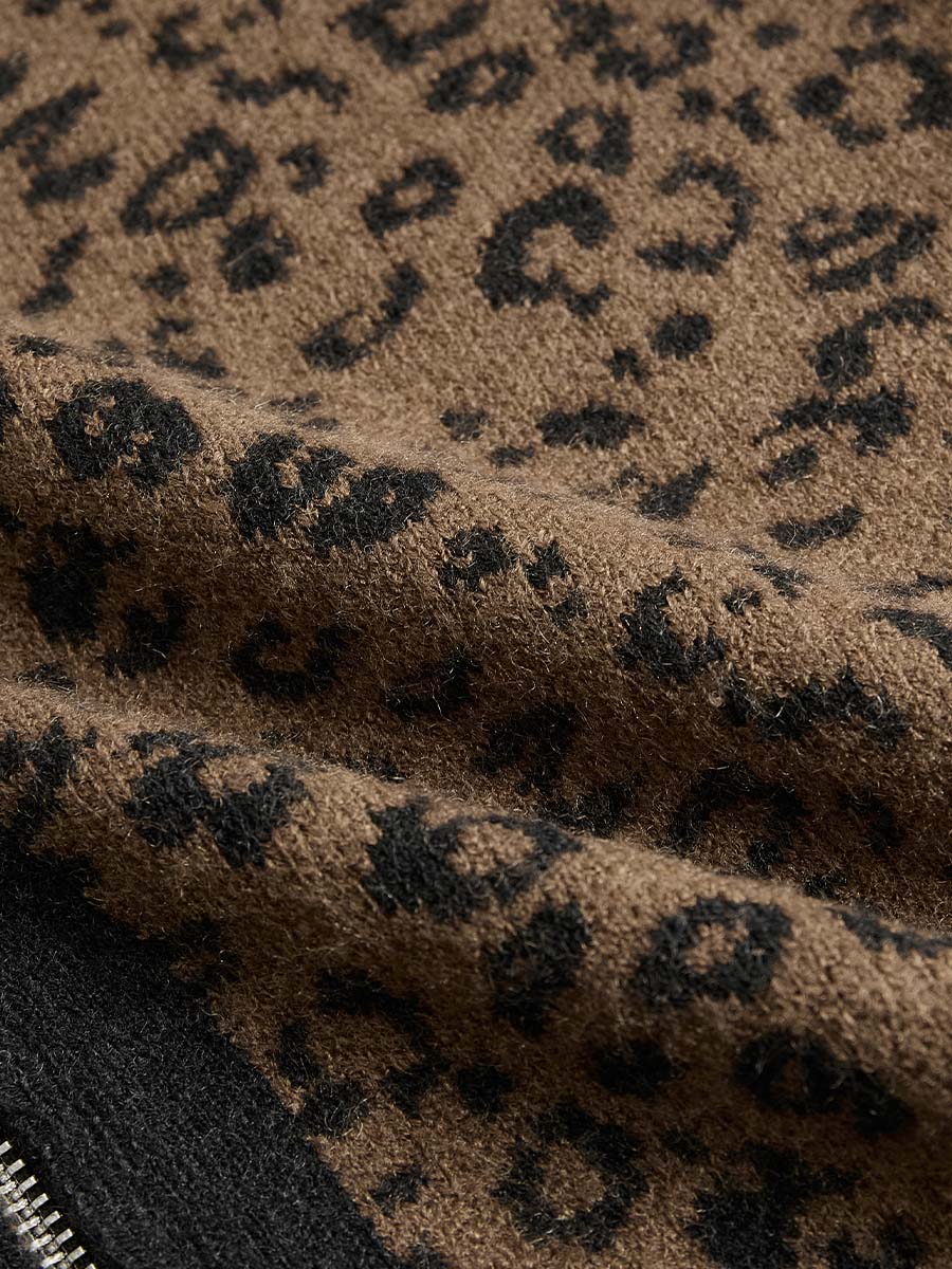 Vintage Leopard Print Slim Fit Zip Cardigan