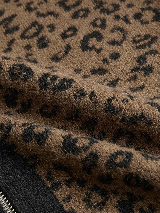 Vintage Leopard Print Slim Fit Zip Cardigan