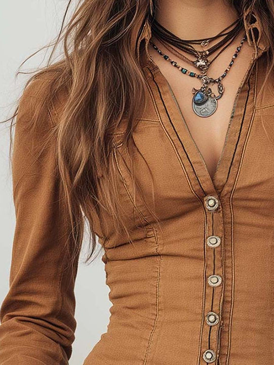 Vintage Washed Camel Shirt With Contrasting Trim