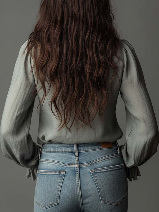 Vintage Ruffled Half-Zip Boho Blouse