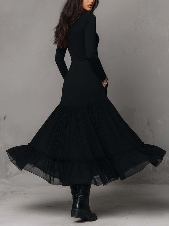 Black Pleated Hem Maxi Dress
