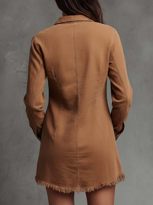 Pure-Cotton Denim Shirt Dress With Raw-Edge Trim