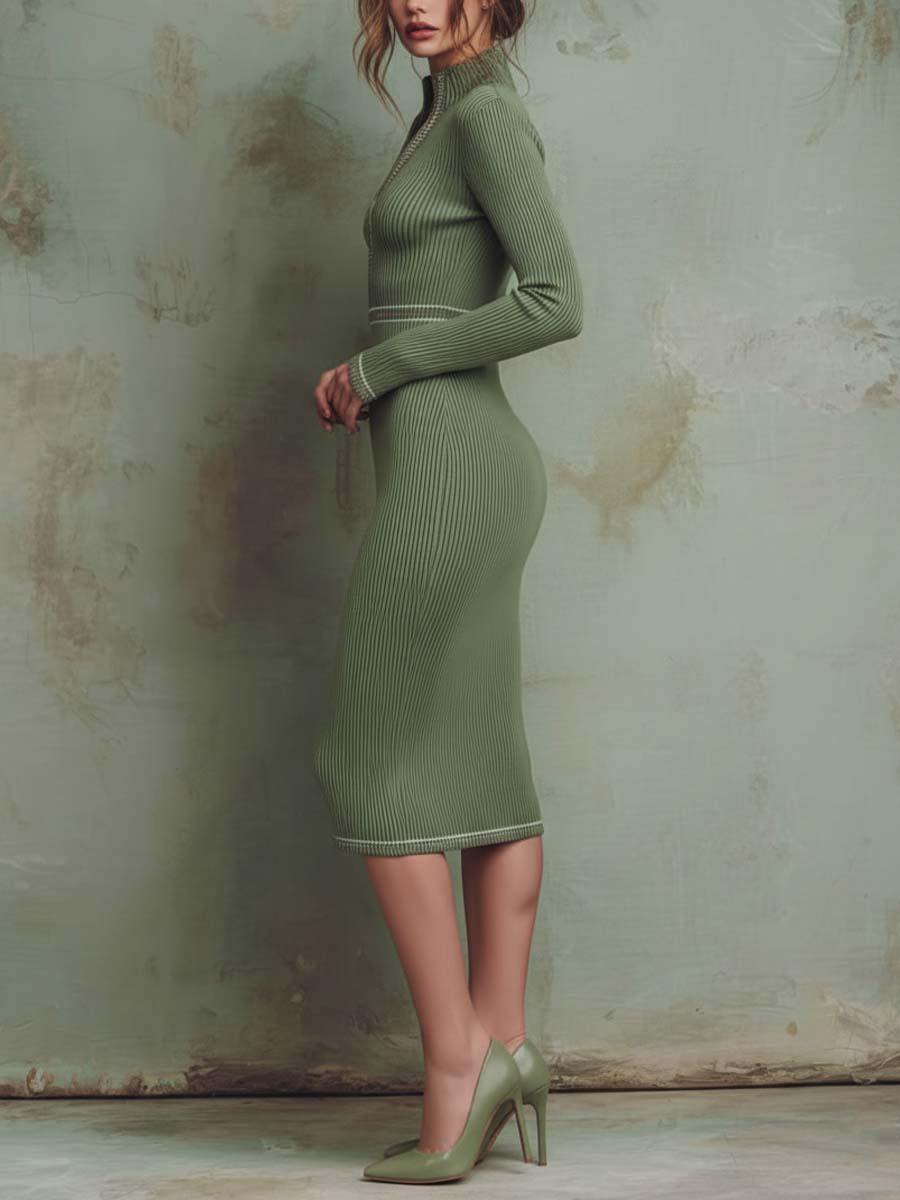 Embellished Ribbed Knit Bodycon Midi Dress