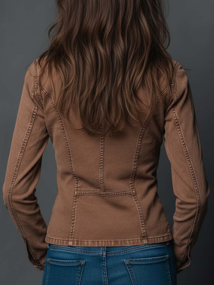 Vintage Washed Denim Quarter-Zip Top