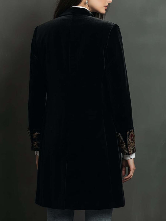 Black Velvet Blazer With Baroque Printed Lapel – Timeless Vintage Luxury