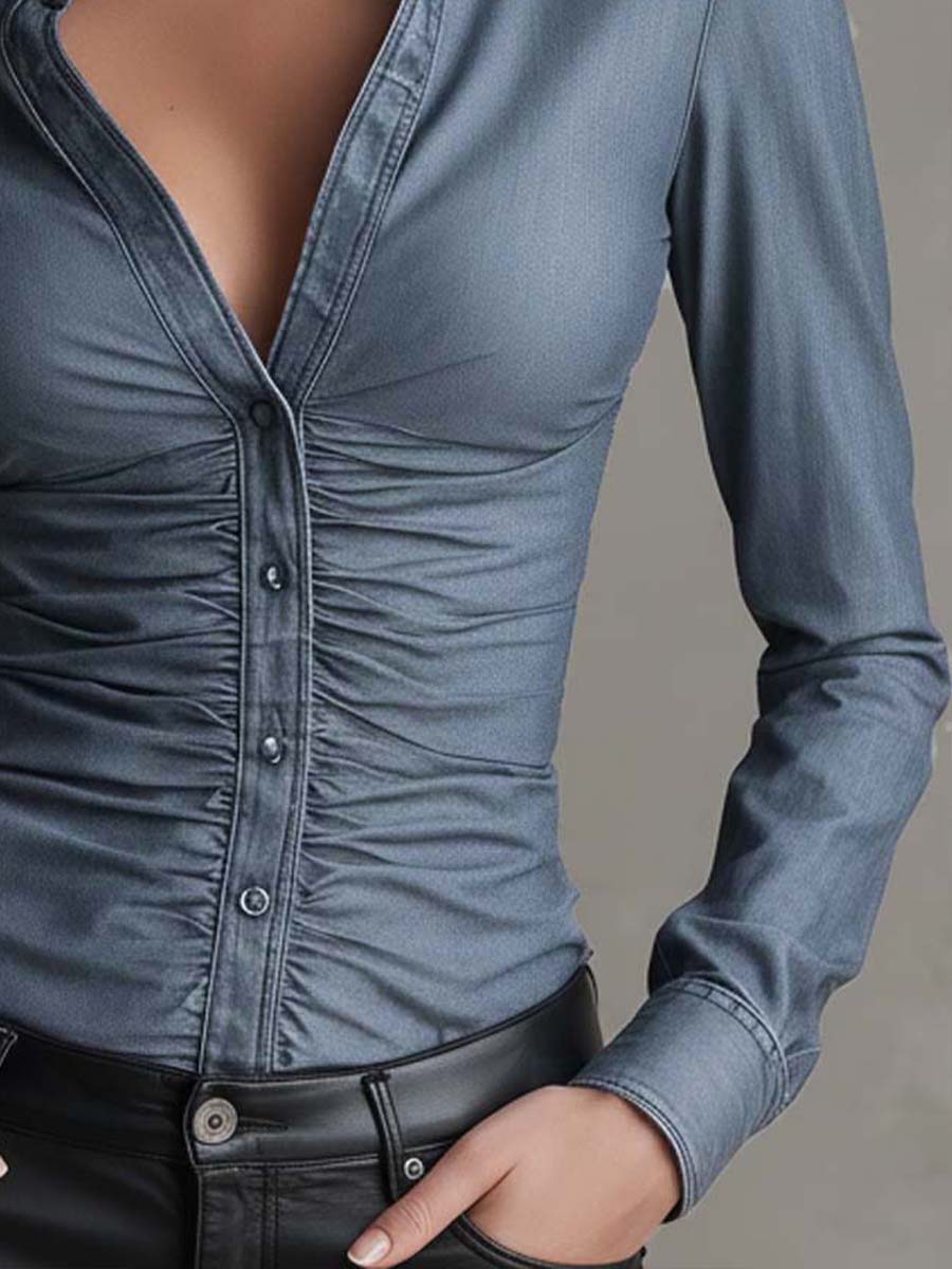 Tencel denim Fitted Shirt With Ruched Waist