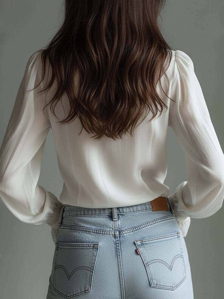 Romantic Ruffled Lace Blouse – Ivory White