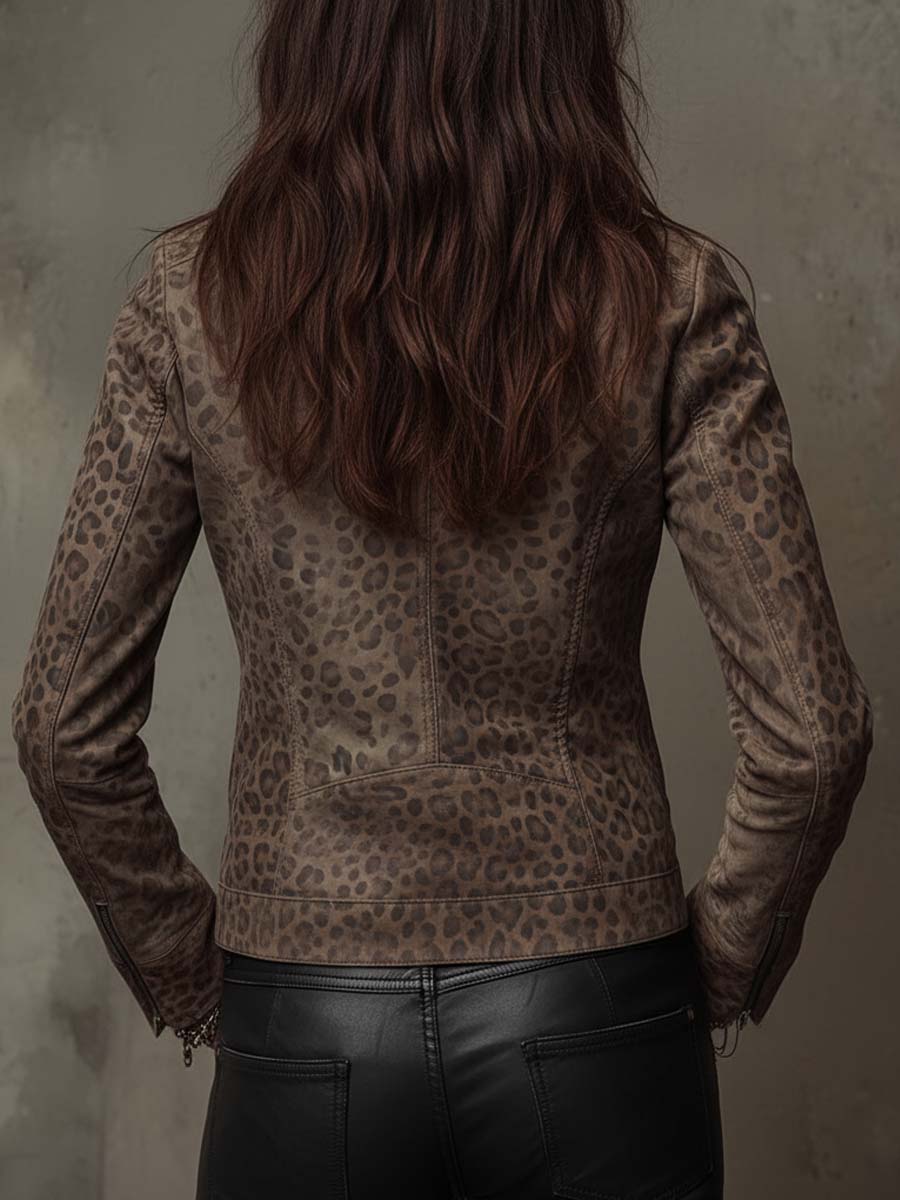 Vintage Leopard-Print Eco-Suede Jacket