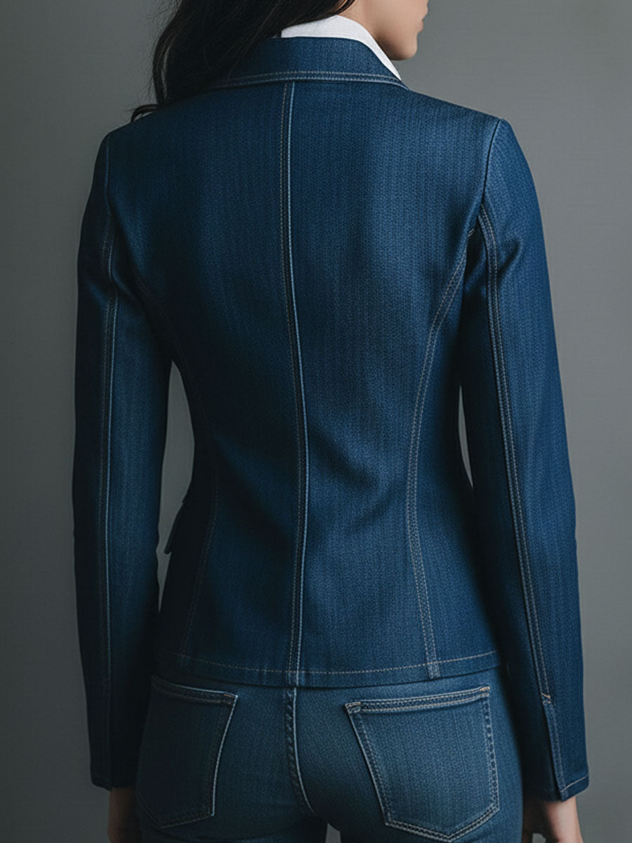 Classic Fitted Denim Jean Jacket With Buttons And Pockets