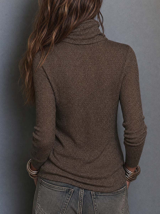Boho Brown Lightweight Knit Cowl Neck Long Sleeve Slim Fit Top