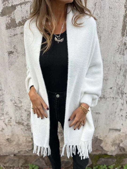 Casual Knitted Plush Tassel Shawl Coat