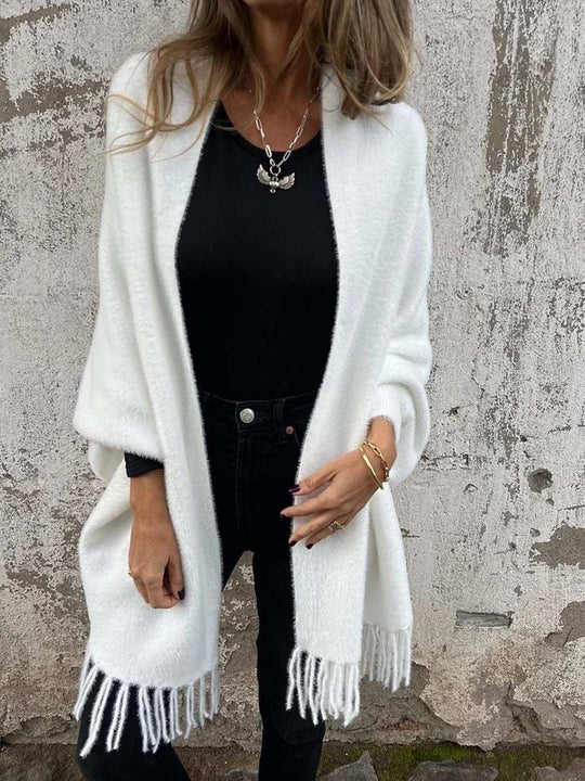 Casual Knitted Plush Tassel Shawl Coat