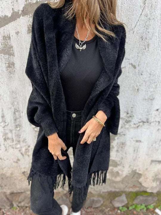 Casual Knitted Plush Tassel Shawl Coat