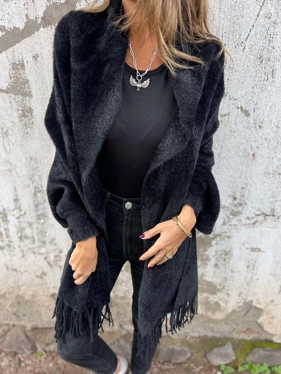 Casual Knitted Plush Tassel Shawl Coat