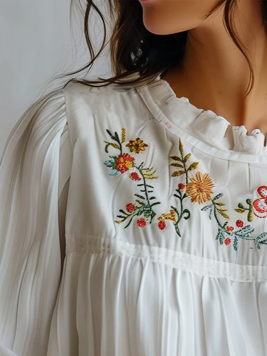 Lace Collar White Embroidered Blouse