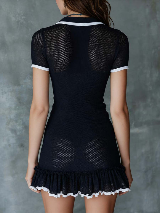 Bohemian Sheer Knit Polo Mini Dress