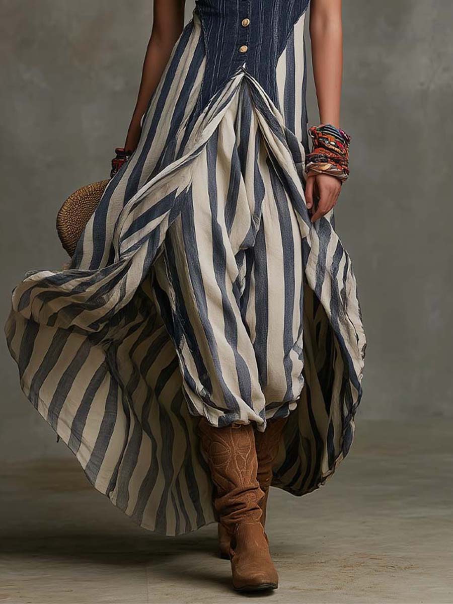 Striped Halter Maxi Dress & Matching Wide-Leg Pant Set