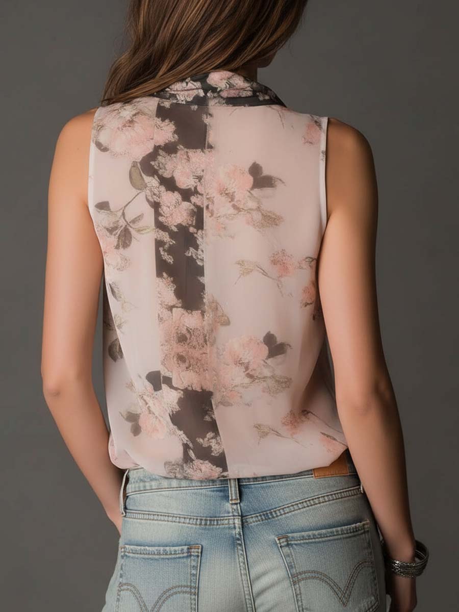 Bohemian Floral Print Chiffon Halter Top