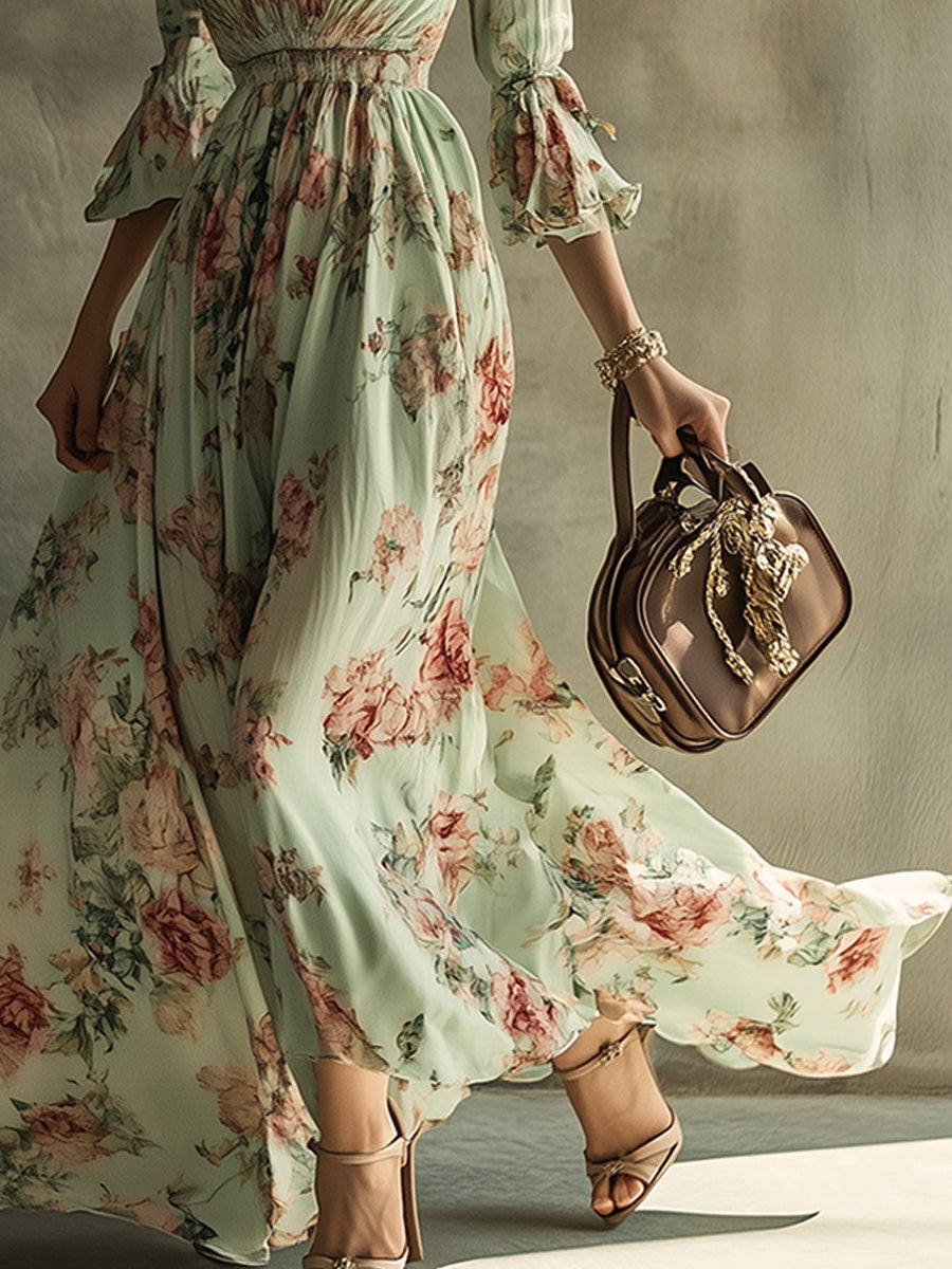 Bohemian Casual Holiday V-neck Floral Maxi Dress