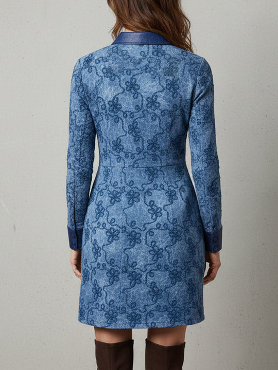 Retro 3D Jacquard Tie-dye Denim Splicing Mini Dress