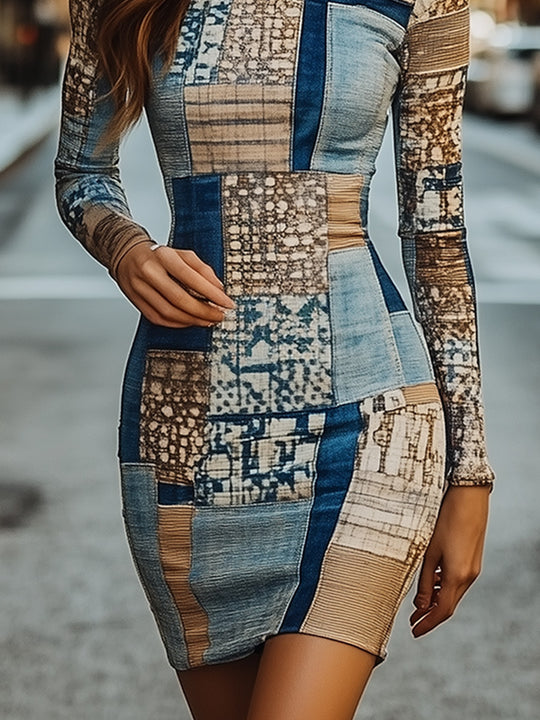 Boho-Chic Patchwork Denim Dress